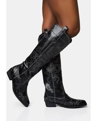 Public Desire - Serpentine Black Snake Embroidered Flat Knee High Western Boots - Lyst