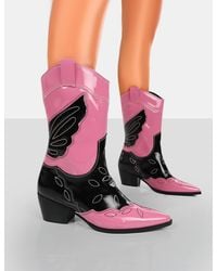 Public Desire - Howdy Pink Patent Pointed Toe Western Cowboy Block Ankle Boots - Lyst