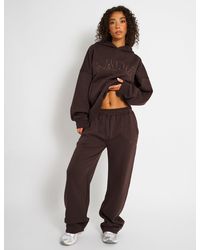 Public Desire - Kaiia Logo Wide Leg Joggers Mocha - Lyst