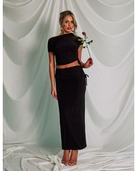Public Desire - Slinky Foldover Ruched Maxi Skirt Black - Lyst