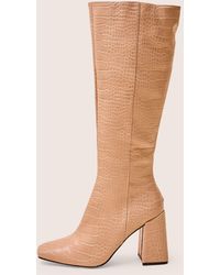Public Desire - Apology Nude Patent Croc Knee High Block Heel Boots - Lyst