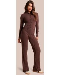 Public Desire - High Waist Rib Wide Leg Trouser Chocolate - Lyst