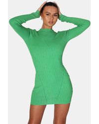 Public Desire - Knitted High Neck Long Sleeve Contrast Stitch Mini Dress Green - Lyst