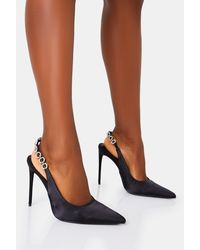 Public Desire - Leanna Black Satin Diamante Slingback Court Stiletto Heel - Lyst