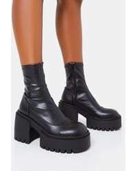 Public Desire - Demeter Black Pu Chunky Heeled Platform Ankle Boots - Lyst