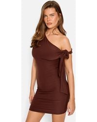 Public Desire - Knot Detail Asymmetric One Shoulder Luxe Slinky Mini Dress Chocolate - Lyst
