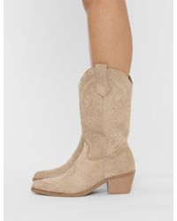 Public Desire - Sandy Beige Suedette Western Cowboy Ankle Boots - Lyst