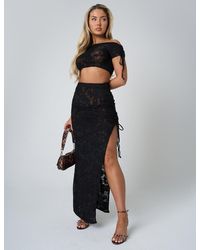 Public Desire - Tie Detail Textured Floral Split Maxi Skirt Black - Lyst