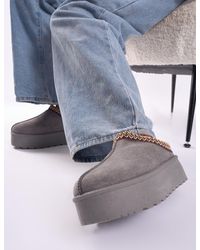 Public Desire - Nutmeg Grey Faux Fur Lined Platform Mules - Lyst