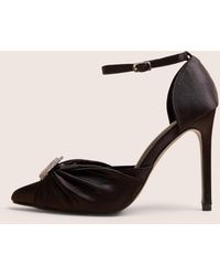 Public Desire - Meant To Be Black Satin Diamante Heart Court Stiletto Heel - Lyst