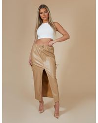 Public Desire - Faux Leather Pocket Detail Cargo Maxi Skirt Camel - Lyst