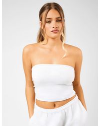 Public Desire - Kaiia Script Logo Bandeau Crop Top Light Grey Marl - Lyst