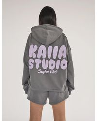 Public Desire - Kaiia Studio Bubble Logo Oversized Hoodie Dark Grey & Lilac - Lyst