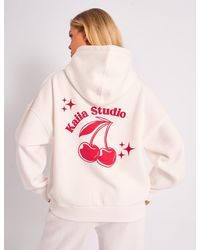 Public Desire - Kaiia Studio Cherry Graphic Oversized Hoodie Cream & Red - Lyst