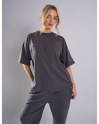 Public Desire - Kaiia Studio Distressed Applique Oversized T-shirt Dark Grey - Lyst