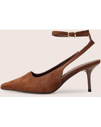 Public Desire - Louis Chocolate Suedette Ankle Strap Court Mid Heels - Lyst