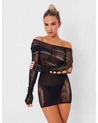 Public Desire - Mesh Lace Panel Off Shoulder Mini Dress Black - Lyst