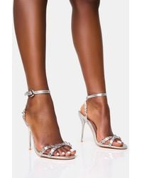Public Desire - Monster Jam Cracked Silver Metal Detail Barely There Round Toe Stiletto Heels - Lyst