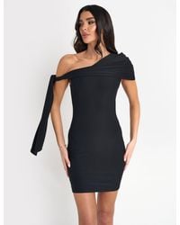 Public Desire - Slinky Over Shoulder Tie Detail Mini Dress Black - Lyst