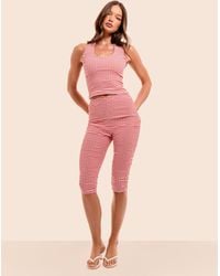 Public Desire - Mid Rise Gingham Capri Pant Red And White - Lyst