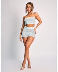 Public Desire - Textured High Waisted Micro Shorts Co Ord Blue - Lyst
