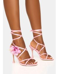 Public Desire - Petal Pastel Pink Corsage Detail Lace Up Heels - Lyst
