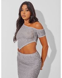 Public Desire - Asymmetric Textured Top Co Ord Grey - Lyst