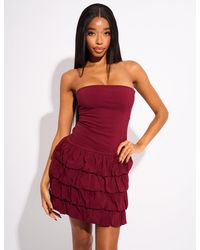 Public Desire - Bandeau Balloon Mini Dress Burgundy - Lyst
