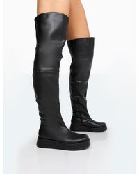 Public Desire - Erica Wide Fit Black Pu Chunky Platform Over The Knee Boots - Lyst