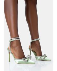 Public Desire - Midnight Sage Satin Wrap Around Diamante Bow Pointed Toe High Heels - Lyst