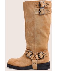 Public Desire - Rooftop Taupe Faux Suede Vintage Knee High Biker Boots - Lyst