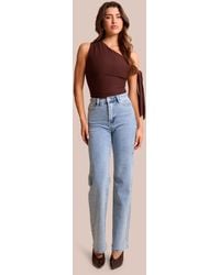Public Desire - Clear Diamante Straight Fit High Rise Denim Blue Jeans - Lyst
