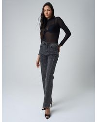 Public Desire - Embellished Straight Leg High Waisted Jeans Black - Lyst