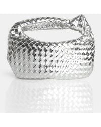 Public Desire - The Blame Metallic Silver Mirror Woven Pu Knot Detail Mini Grab Bag - Lyst