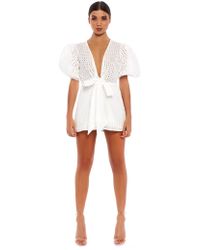 Public Desire Lissy Roddy X Pd Frow White Broderie Anglais Puff Sleeve Playsuit