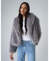 Public Desire - Short Shaggy Faux Fur Jacket Grey - Lyst
