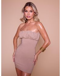 Public Desire - Ruffle Bandeau Mini Dress Camel - Lyst
