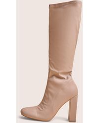 Public Desire - Christina Wide Fit Nude Pu Pointed Toe Block Heel Knee High Boots - Lyst