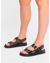 Public Desire - Fuda Black Mesh Diamante Buckle Detail Back Strap Sandals - Lyst