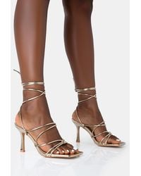 Public Desire - Duet Wide Fit Gold Knot Strappy Lace Up Square Toe Mid Heels - Lyst