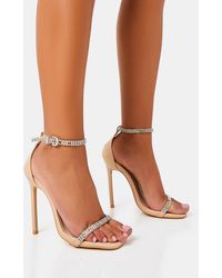 Public Desire - Jemma Nude Pu Diamante Barely There Barely There Stiletto Heels - Lyst