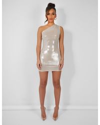 Public Desire - One Shoulder Ruched Metallic Mini Dress Champagne - Lyst