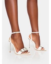 Public Desire - Socialite White Pu Buckle Detail Barely There High Heels - Lyst