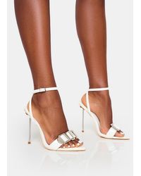 Public Desire - Socialite White Pu Buckle Detail Barely There High Heels - Lyst