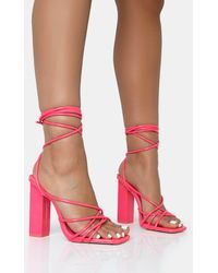 Public Desire - Nyla Pink Patent Strappy Lace Up Square Toe Block Heels - Lyst