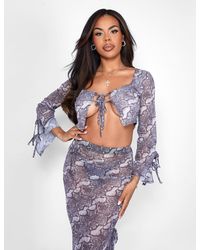 Public Desire - Kaiia Tie Front Sheer Mesh Top Co-ord In Snake Print - Lyst
