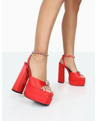 Public Desire - Frozen Red Satin Sparkly Diamante Strap Open Toe Block Platform Heels - Lyst