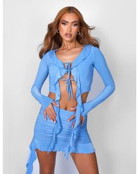 Public Desire - Frill Detail Tie Front Cardigan Top Baby Blue - Lyst