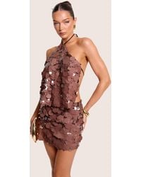 Public Desire - Halterneck Large Disc Sequin Co Ord Crop Top Brown - Lyst
