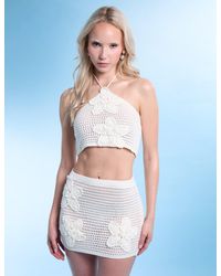 Public Desire - Floral Embroidered Crochet Crop Top Co Ord Ivory - Lyst
